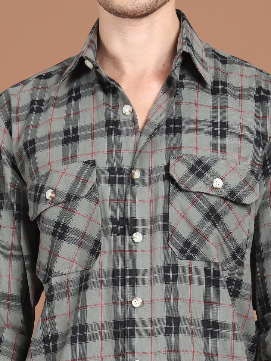 Grey Checked Cotton Shirt for Men - SF_9030Grey_S