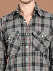 Grey Checked Cotton Shirt for Men - SF_9030Grey_S
