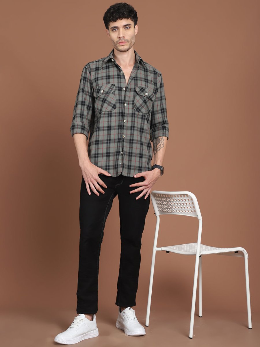 Grey Checked Cotton Shirt for Men - SF_9030Grey_S