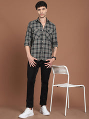 Grey Checked Cotton Shirt for Men - SF_9030Grey_S