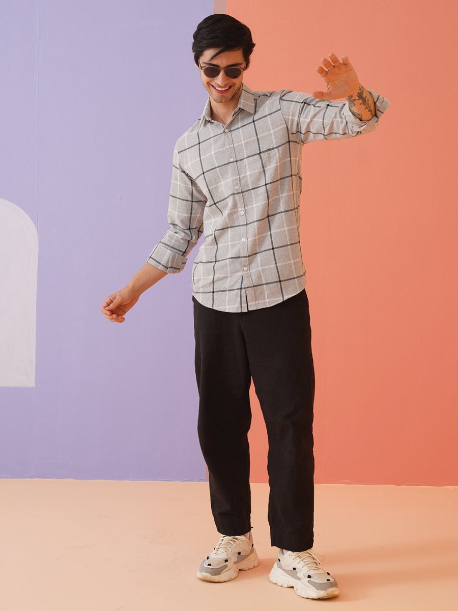 Grey Checked Cotton Shirt for Men - SF_9023Light-Grey_S