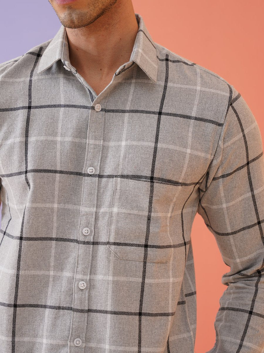 Grey Checked Cotton Shirt for Men - SF_9023Light-Grey_S