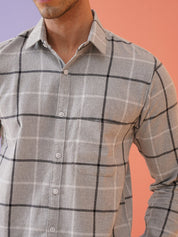 Grey Checked Cotton Shirt for Men - SF_9023Light-Grey_S