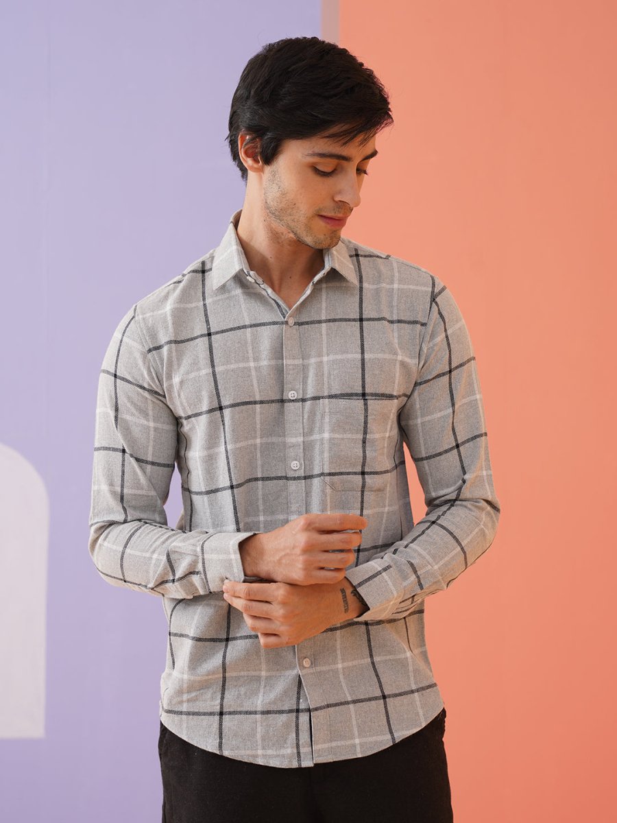 Grey Checked Cotton Shirt for Men - SF_9023Light-Grey_S