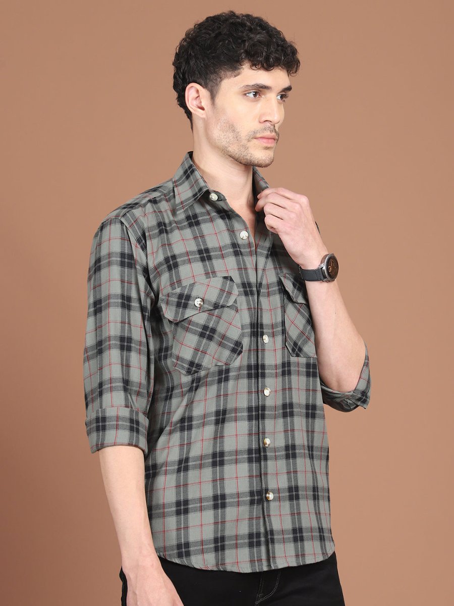 Grey Checked Cotton Shirt for Men - SF_9030Grey_S