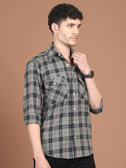 Grey Checked Cotton Shirt for Men - SF_9030Grey_S