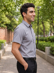 Grey Cotton Solid Formal Shirts - SF_754Grey_S