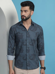 Grey Floral Printed Cotton Casual Shirt - SF_936Grey_S