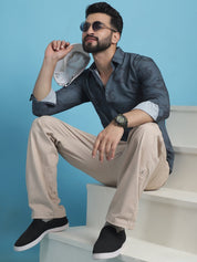 Grey Floral Printed Cotton Casual Shirt - SF_936Grey_S