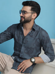Grey Floral Printed Cotton Casual Shirt - SF_936Grey_S