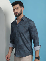 Grey Floral Printed Cotton Casual Shirt - SF_936Grey_S