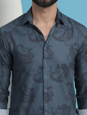 Grey Floral Printed Cotton Casual Shirt - SF_936Grey_S