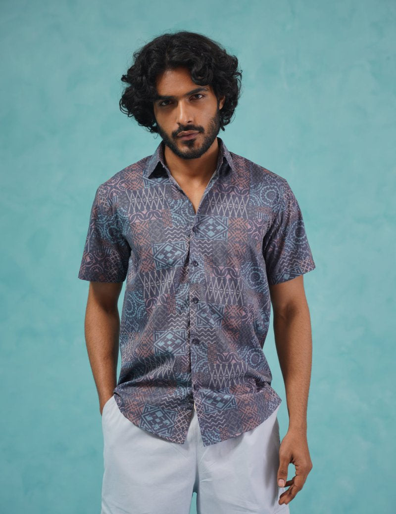 Grey Printed Casual Shirt - SF_909Grey_S