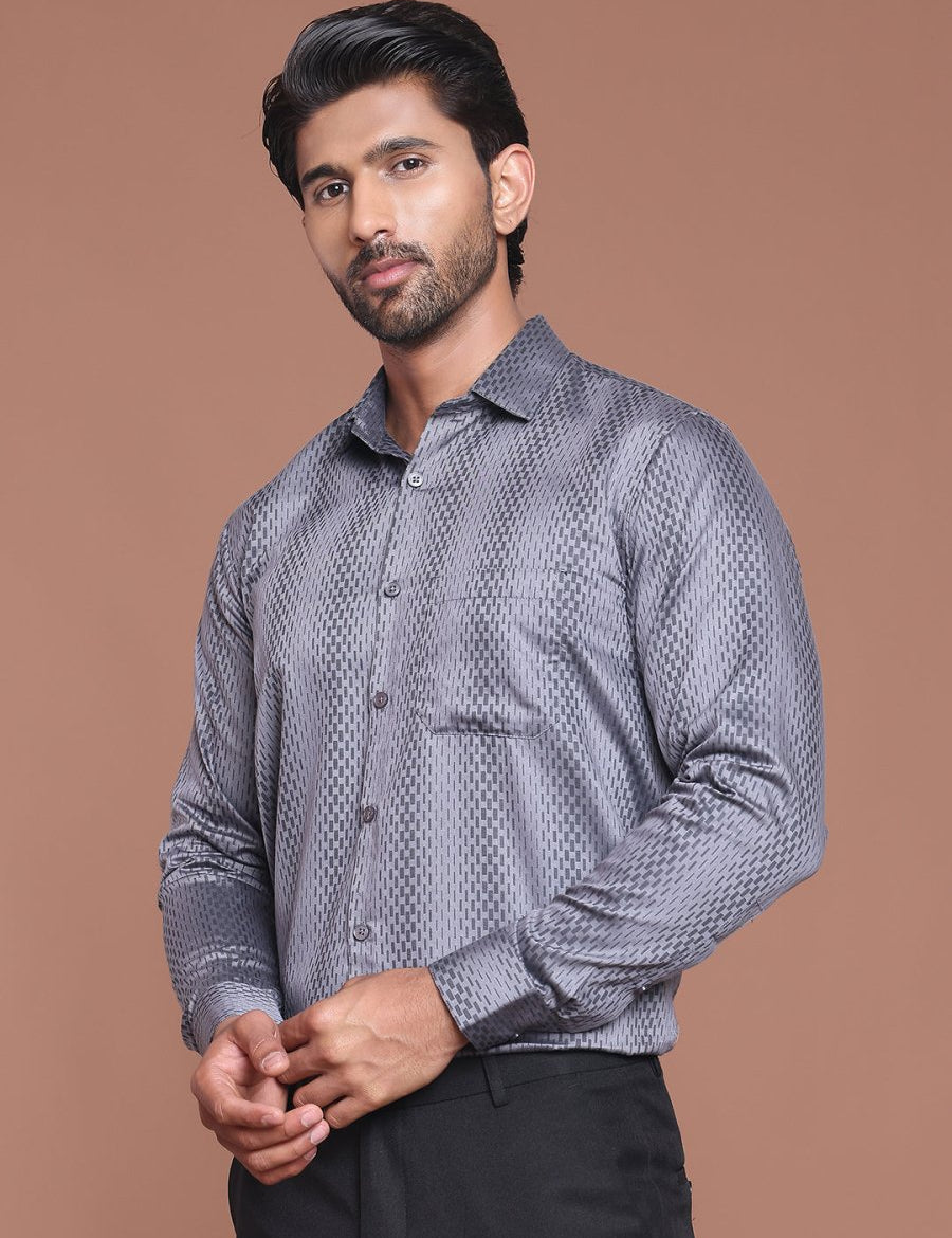 Grey Printed Cotton Shirt for Men - SF_9044Grey_S