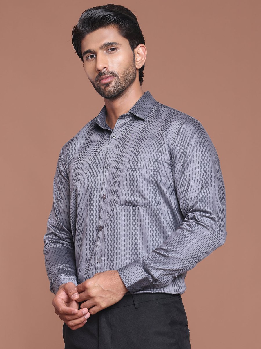Grey Printed Cotton Shirt for Men - SF_9044Grey_S
