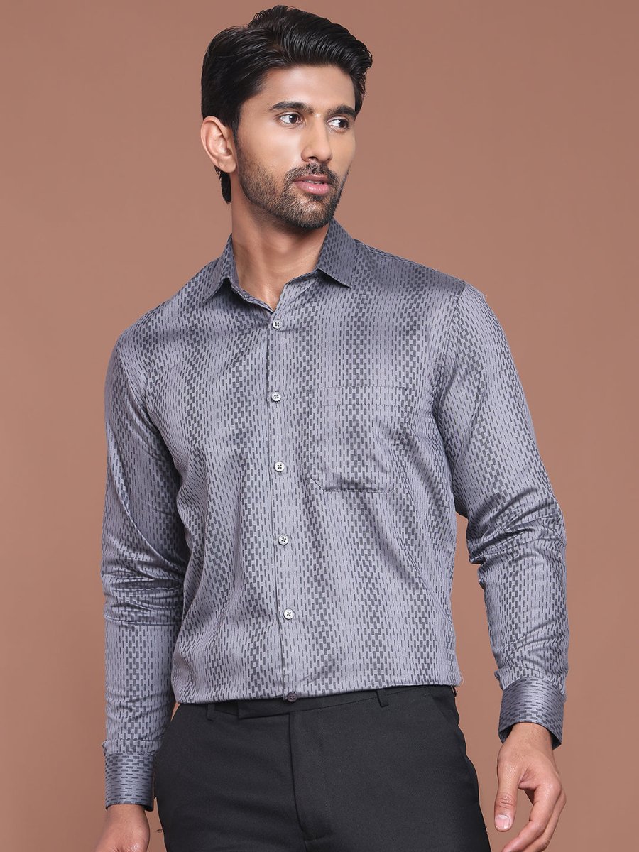 Grey Printed Cotton Shirt for Men - SF_9044Grey_S
