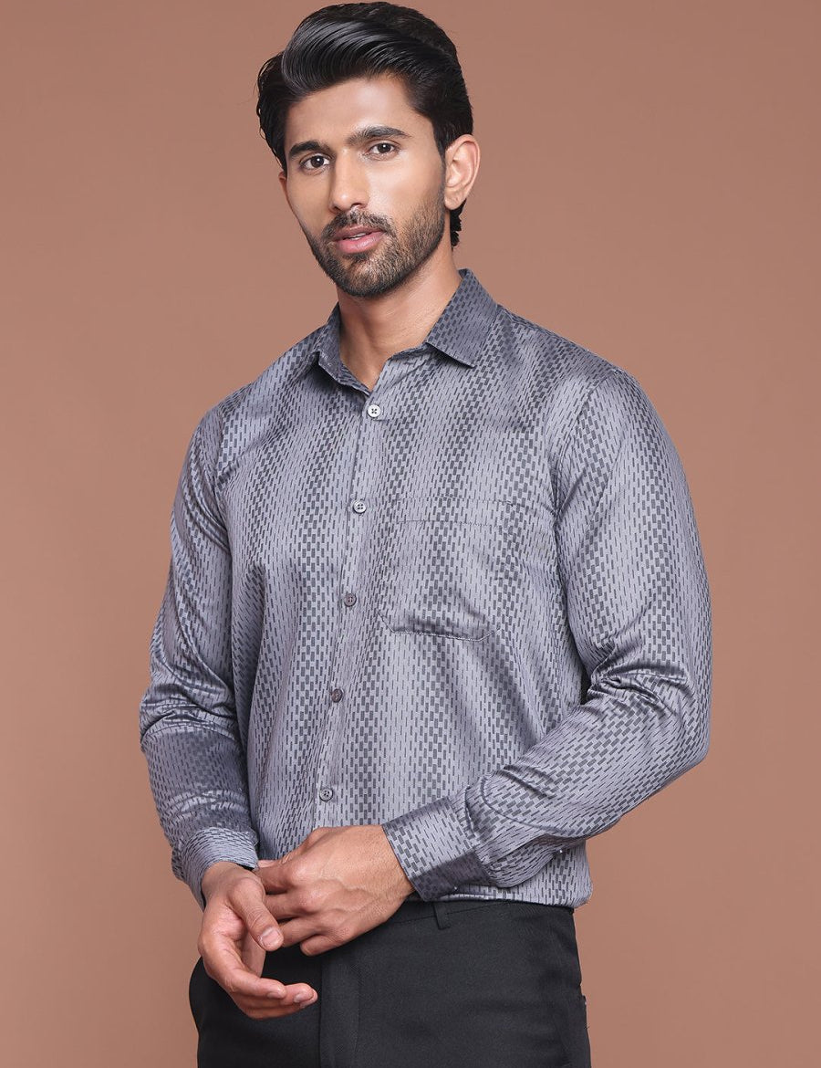 Grey Printed Cotton Shirt for Men - SF_9044Grey_S