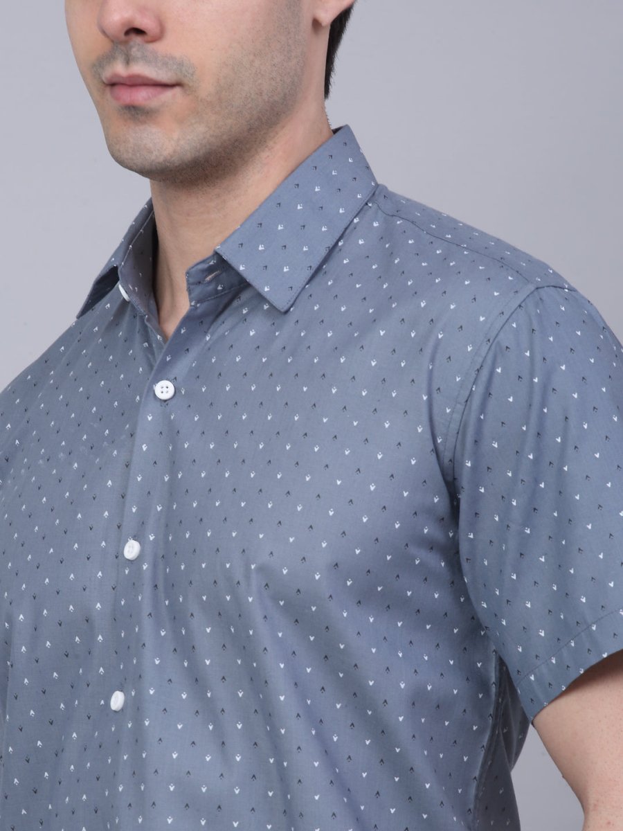 Grey Printed Half Sleeve Shirt for Men - SF_841Grey_S