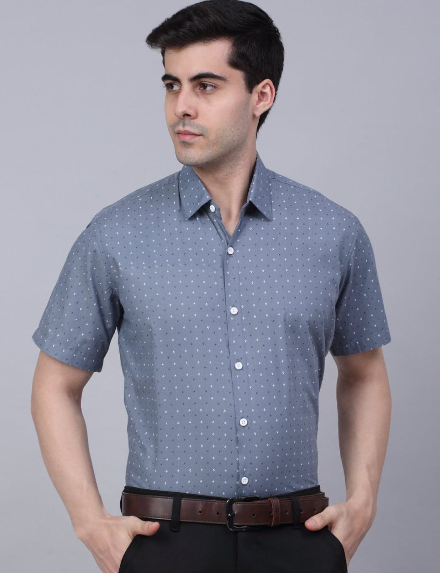 Grey Printed Half Sleeve Shirt for Men - SF_841Grey_S