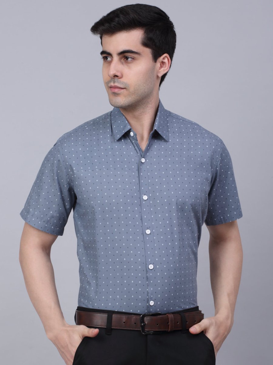 Grey Printed Half Sleeve Shirt for Men - SF_841Grey_S