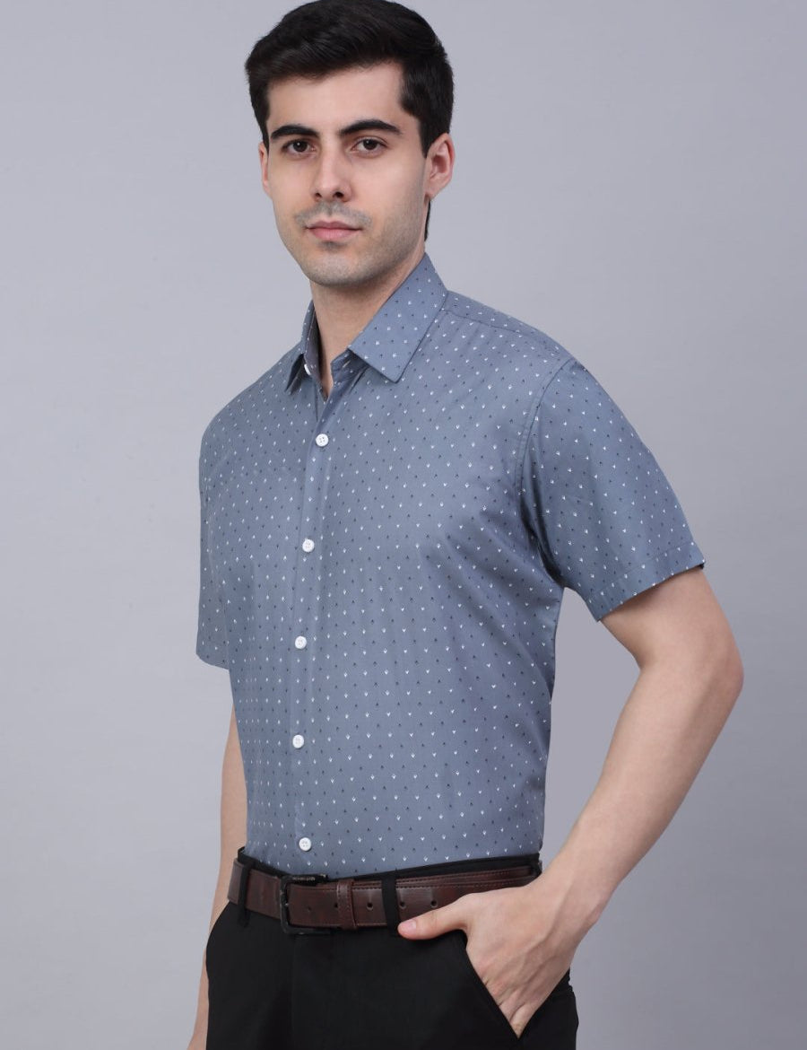 Grey Printed Half Sleeve Shirt for Men - SF_841Grey_S