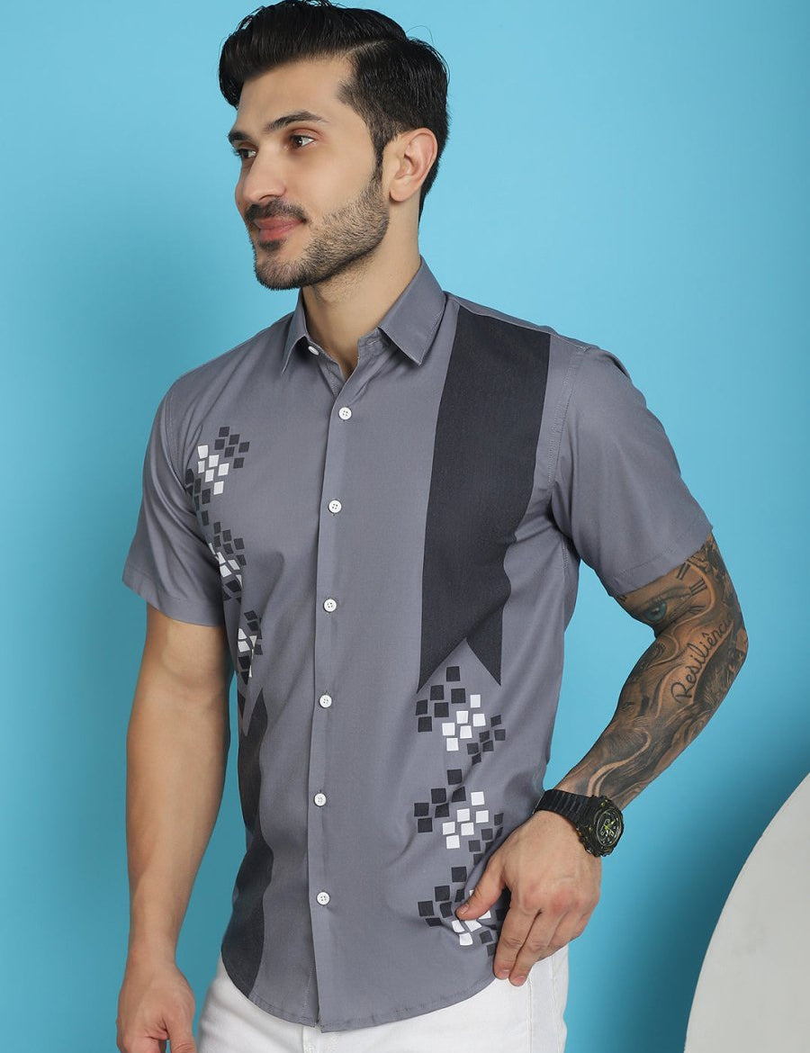 Grey Printed Party Shirt for Men - SF_918Grey_S