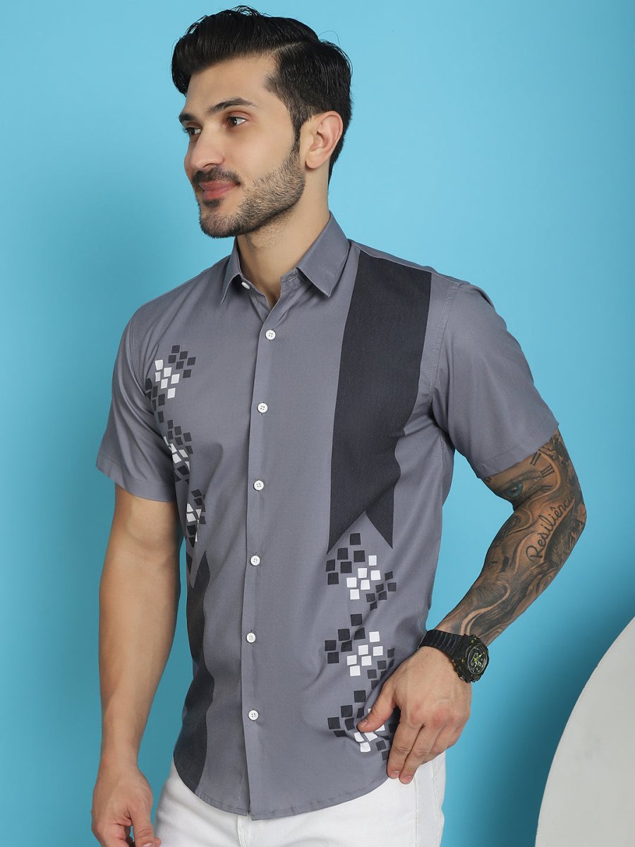 Grey Printed Party Shirt for Men - SF_918Grey_S