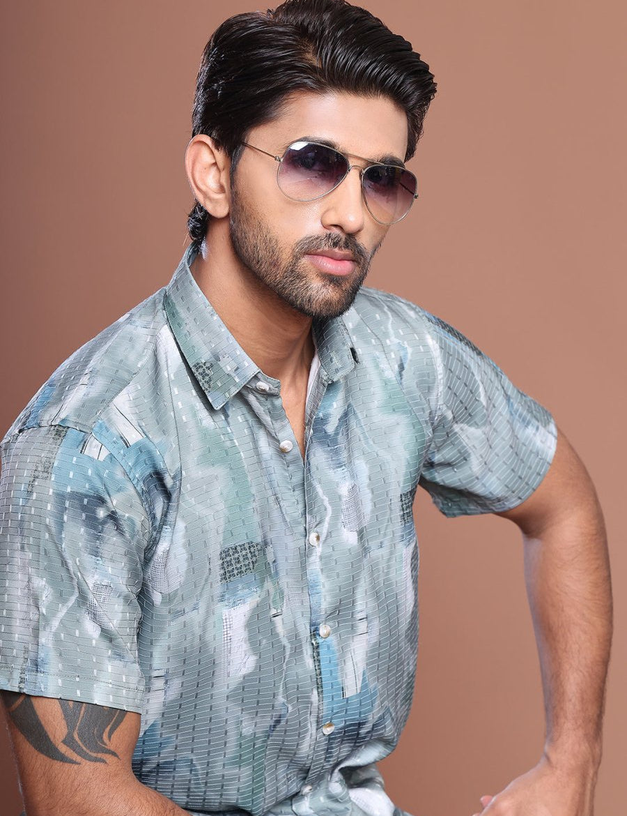 Grey Printed Party Shirt for Men - SF_9039Grey_S