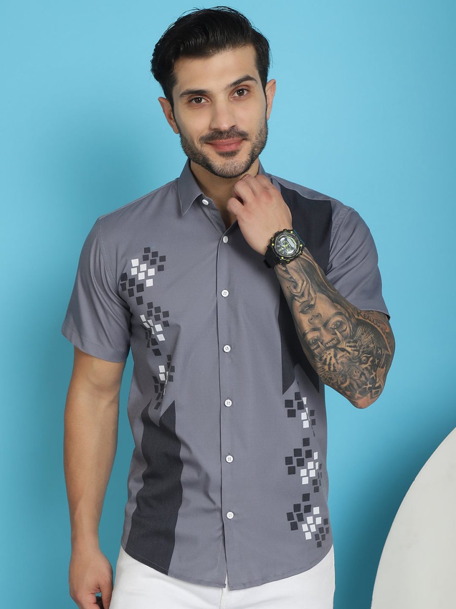 Grey Printed Party Shirt for Men - SF_918Grey_S