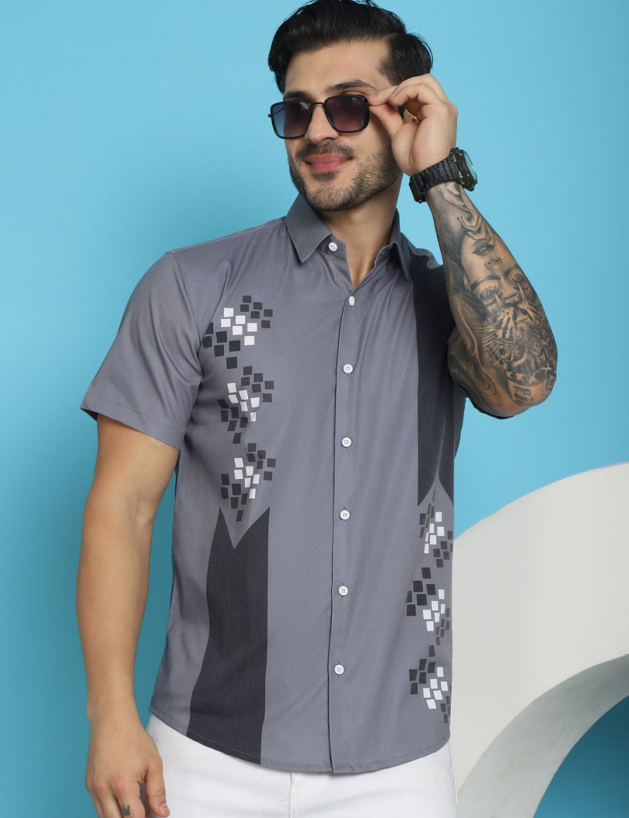 Grey Printed Party Shirt for Men - SF_918Grey_S