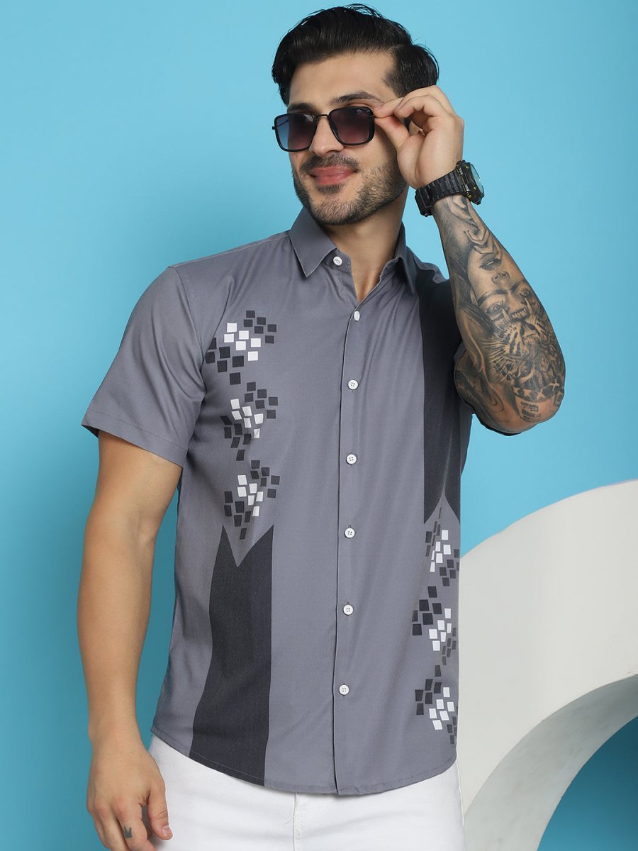Grey Printed Party Shirt for Men - SF_918Grey_S