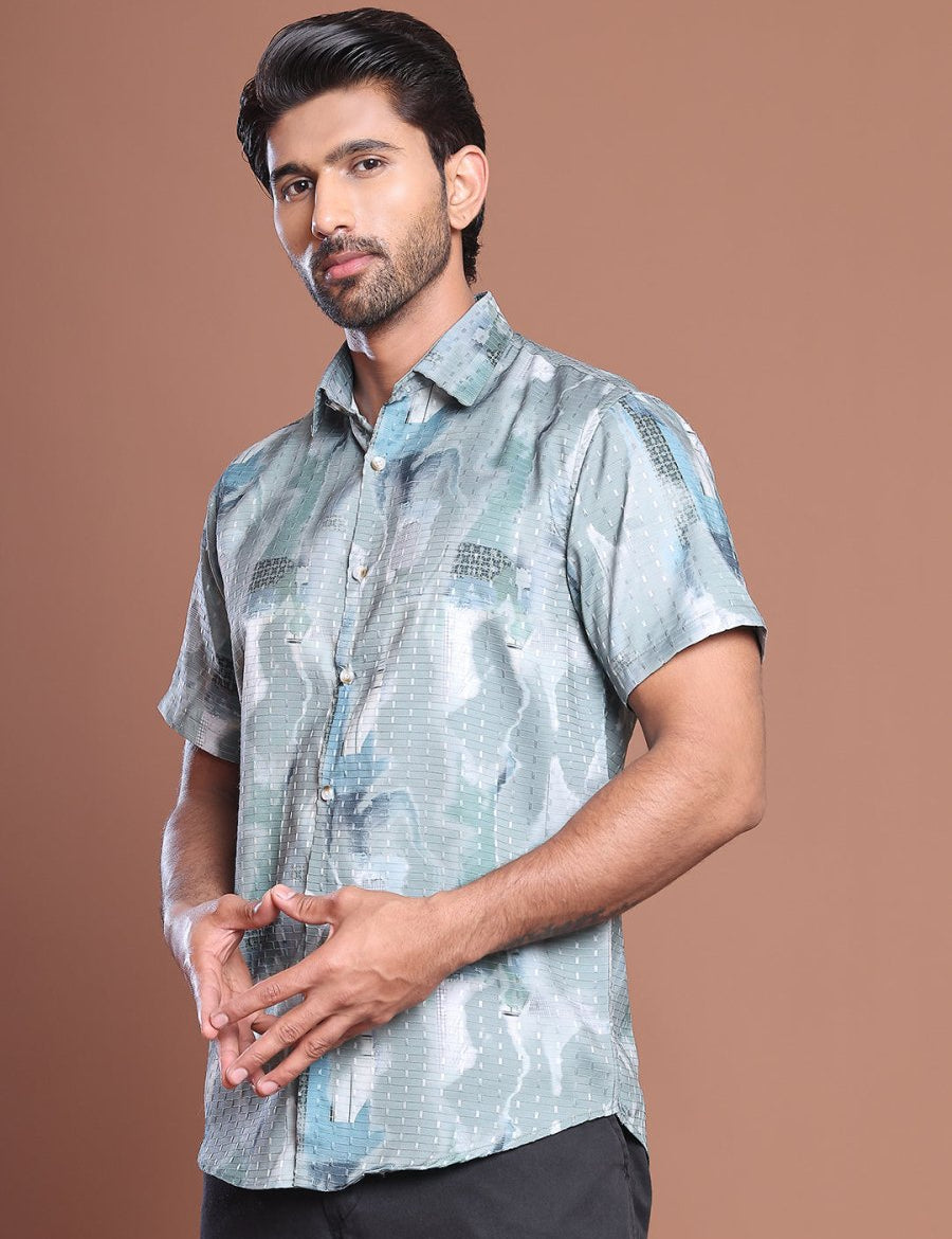 Grey Printed Party Shirt for Men - SF_9039Grey_S