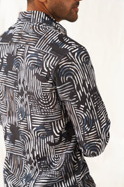 Grey Printed Spread Collar Cotton Curved Casual Shirt - SF_930Charcoal_S