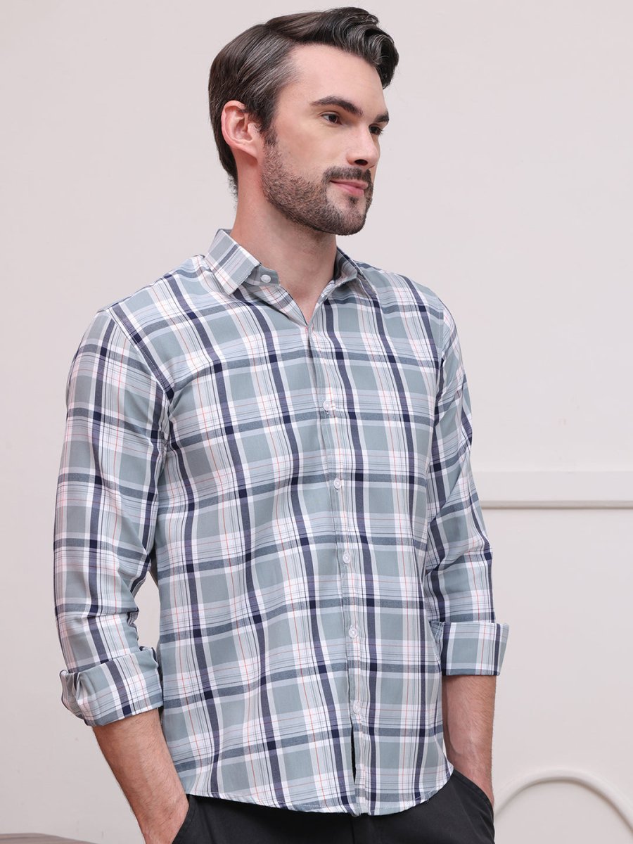 Grey Regular Fit Checks Formal Shirts for Men - SF_9007Grey_S