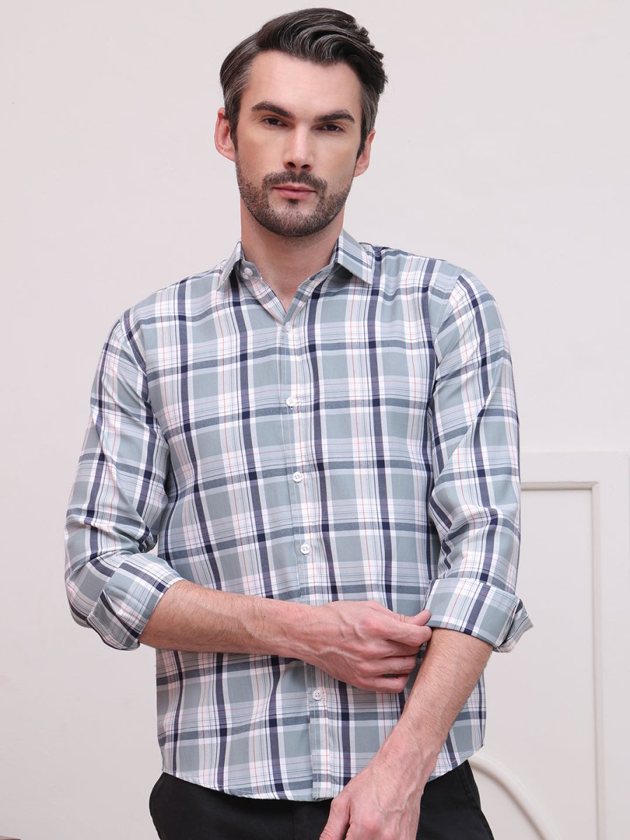 Grey Regular Fit Checks Formal Shirts for Men - SF_9007Grey_S
