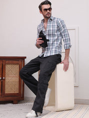 Grey Regular Fit Checks Formal Shirts for Men - SF_9007Grey_S