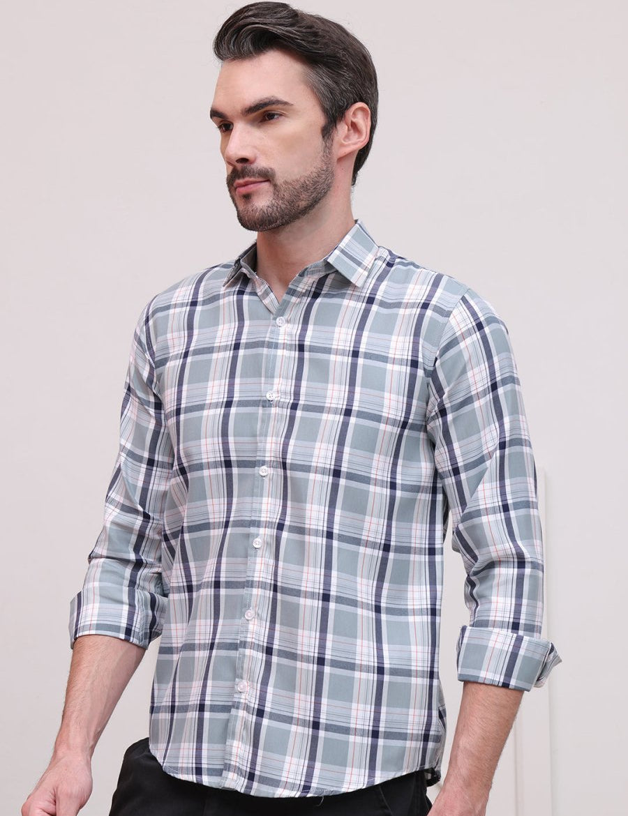 Grey Regular Fit Checks Formal Shirts for Men - SF_9007Grey_S