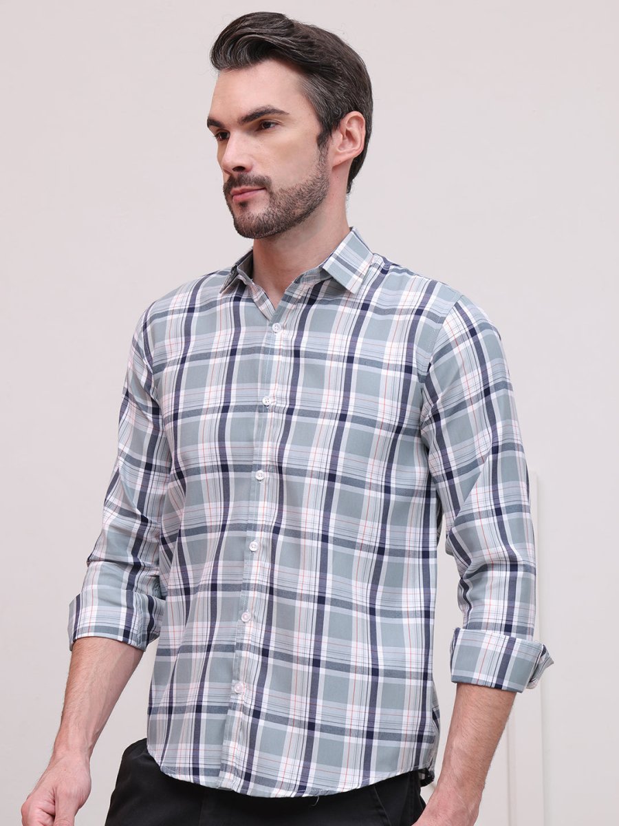 Grey Regular Fit Checks Formal Shirts for Men - SF_9007Grey_S