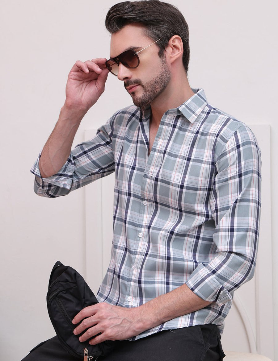 Grey Regular Fit Checks Formal Shirts for Men - SF_9007Grey_S