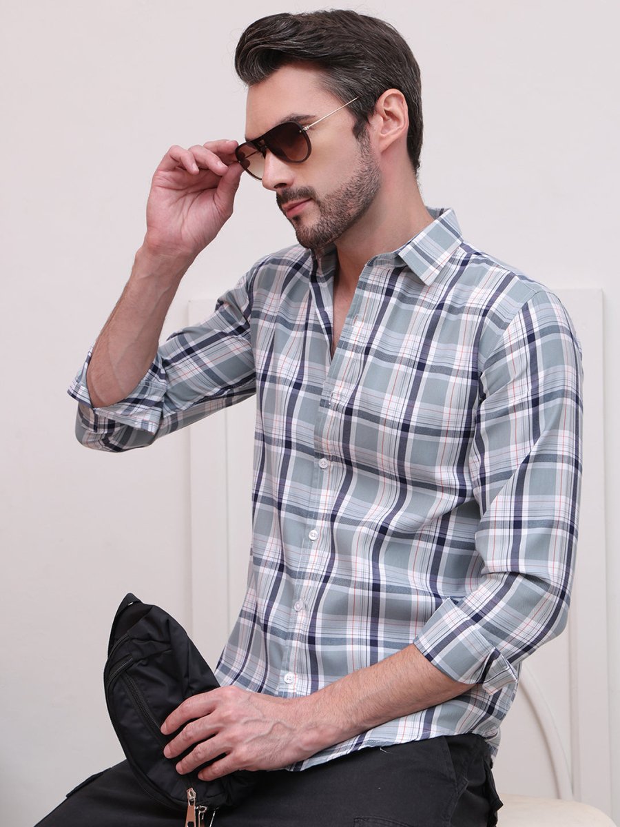 Grey Regular Fit Checks Formal Shirts for Men - SF_9007Grey_S