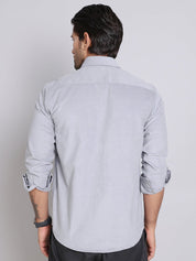 Grey Self Design Cotton Formal Shirt for Men - SF_925Light-Grey_S