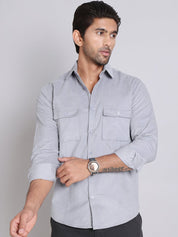 Grey Self Design Cotton Formal Shirt for Men - SF_925Light-Grey_S