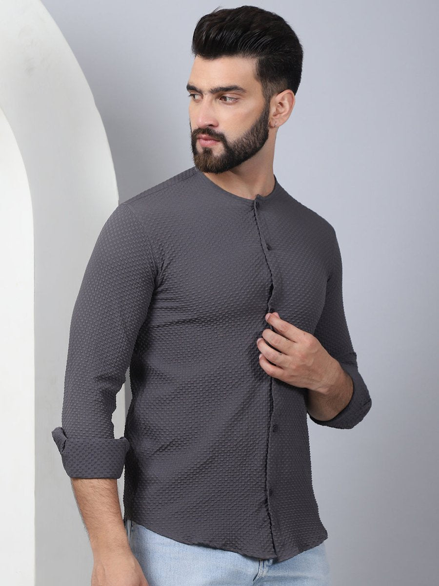 Grey Self Design Cotton Formal Shirt for Men - SF_963Grey_S