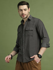 Grey Self Design Cotton Formal Shirt for Men - SF_925Grey_S