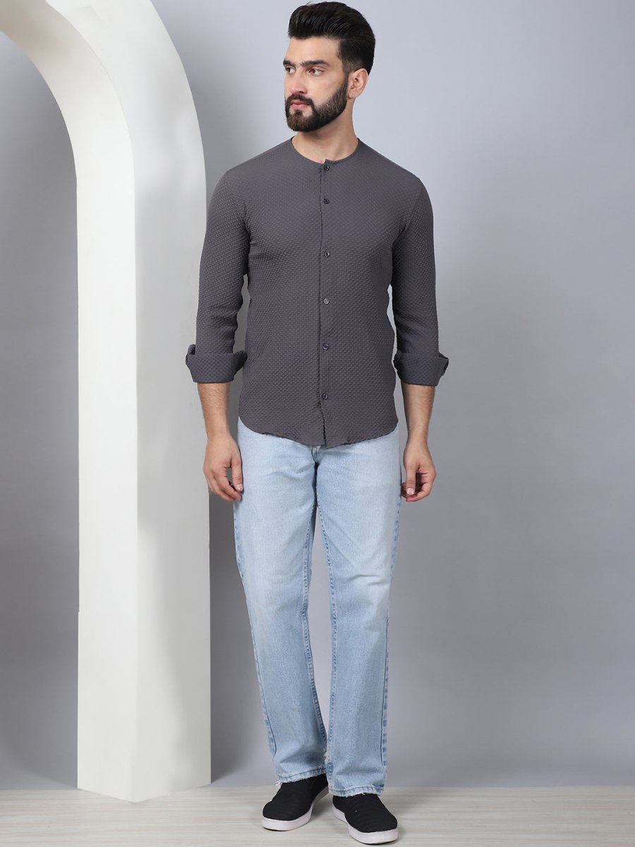 Grey Self Design Cotton Formal Shirt for Men - SF_963Grey_S