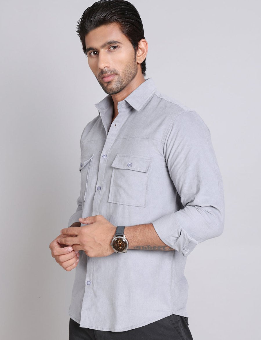 Grey Self Design Cotton Formal Shirt for Men - SF_925Light-Grey_S
