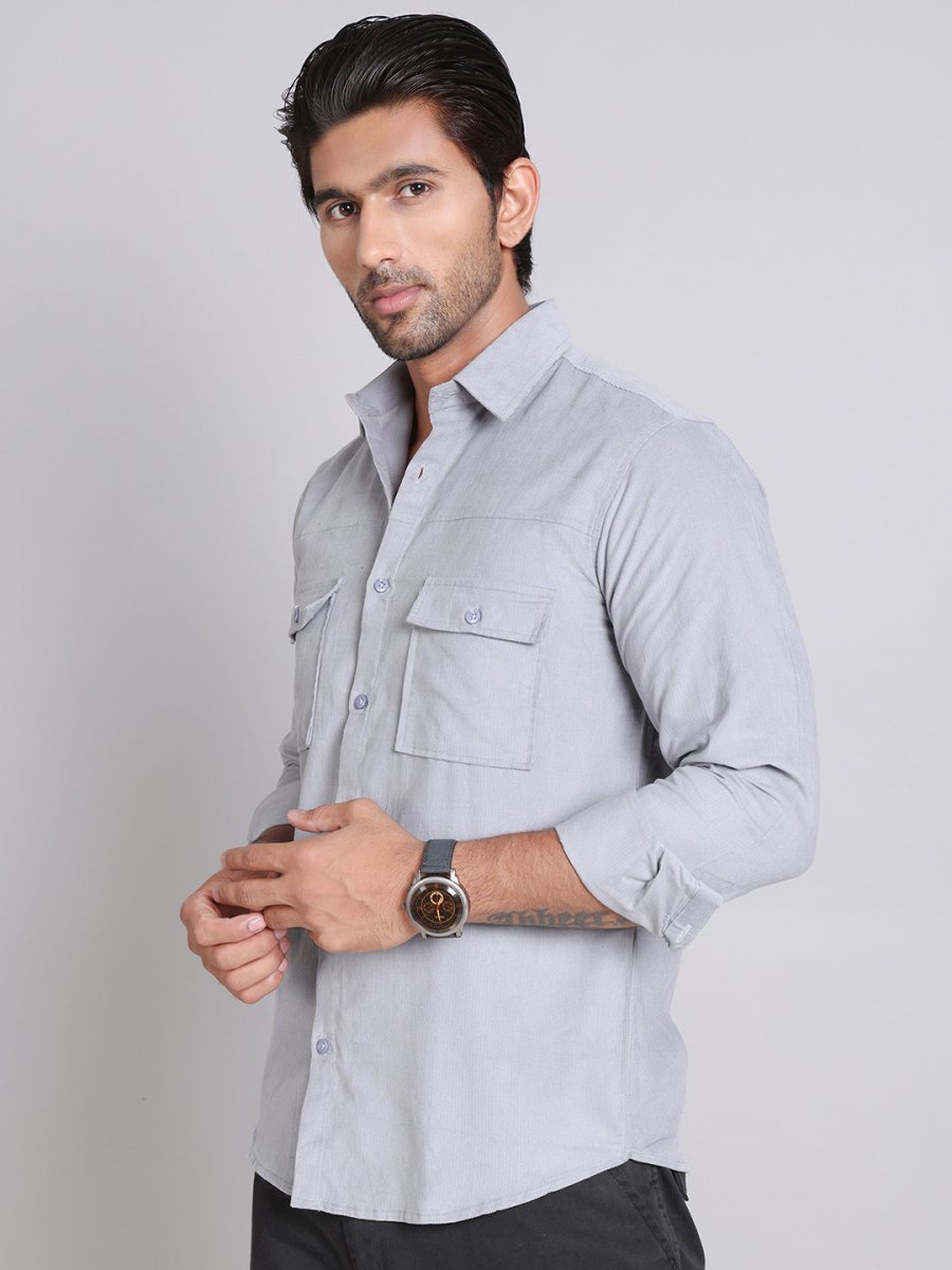 Grey Self Design Cotton Formal Shirt for Men - SF_925Light-Grey_S