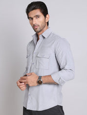 Grey Self Design Cotton Formal Shirt for Men - SF_925Light-Grey_S