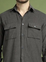 Grey Self Design Cotton Formal Shirt for Men - SF_925Grey_S