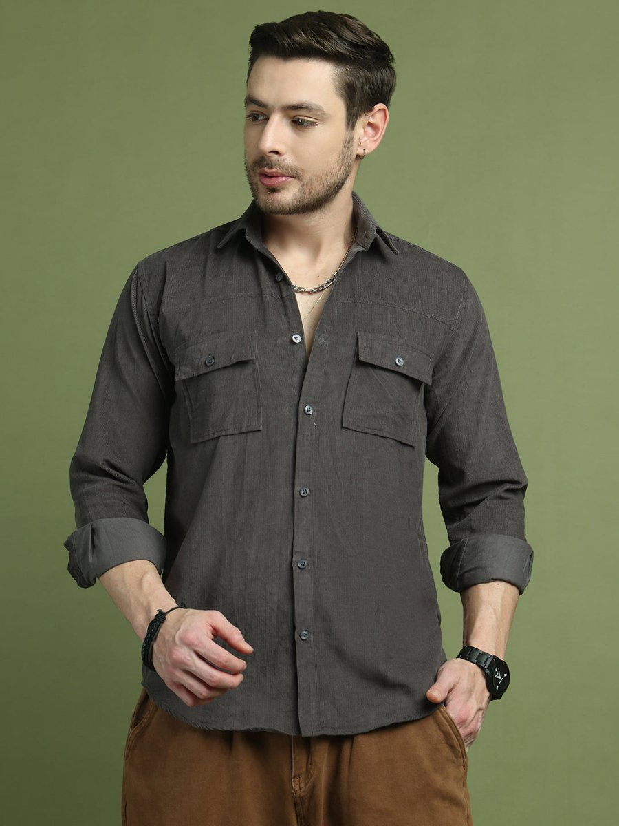 Grey Self Design Cotton Formal Shirt for Men - SF_925Grey_S